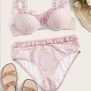 Daisy Ruffle Top With High Waist Bikini Set